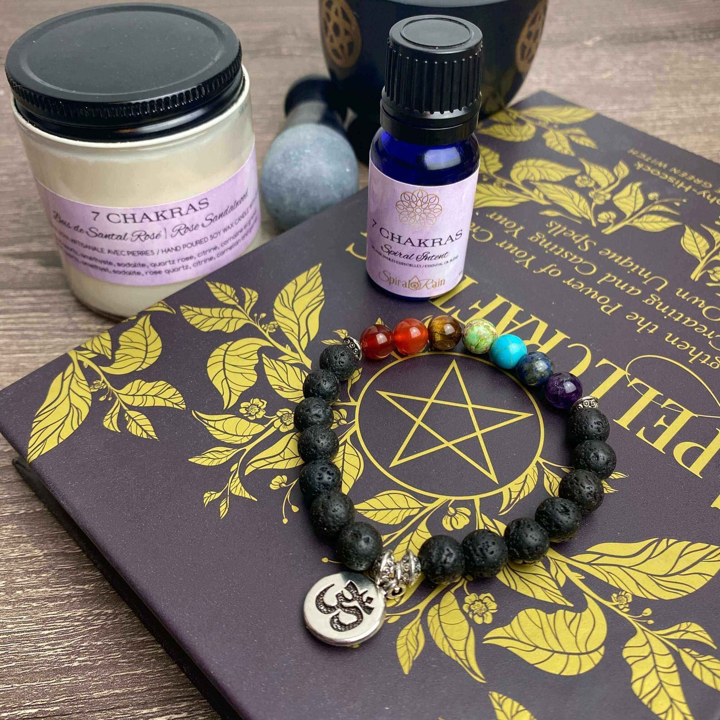 7 Chakras bracelet and bracelet & oil set at $20 only from Spiral Rain