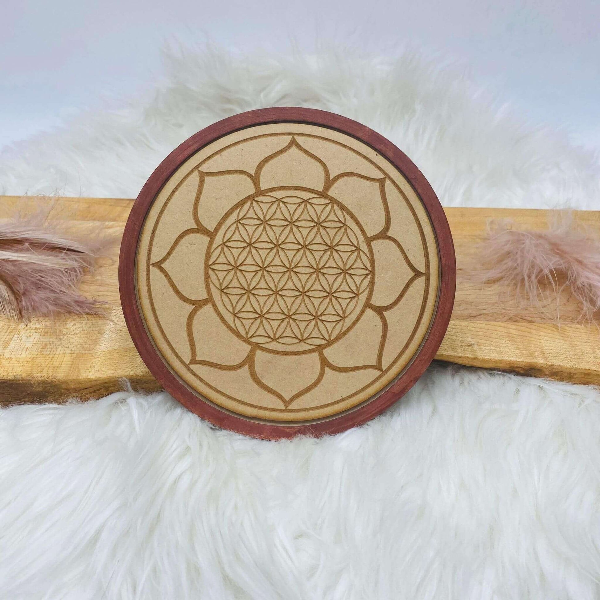 Flower of Life Lotus Wood Grid at $25 only from Spiral Rain