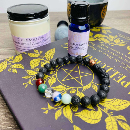 5 elements bracelet and bracelet & oil set at $20 only from Spiral Rain